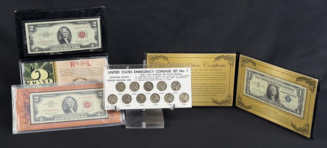 Red Blue Seal Notes and WW2 War Silver Nickels (1 of 6)