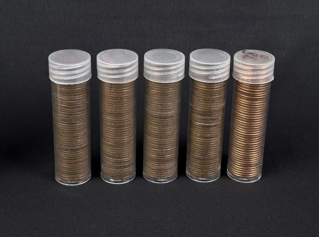 Five Rolls of Lincoln Wheat Cent Pennies (1 of 4)