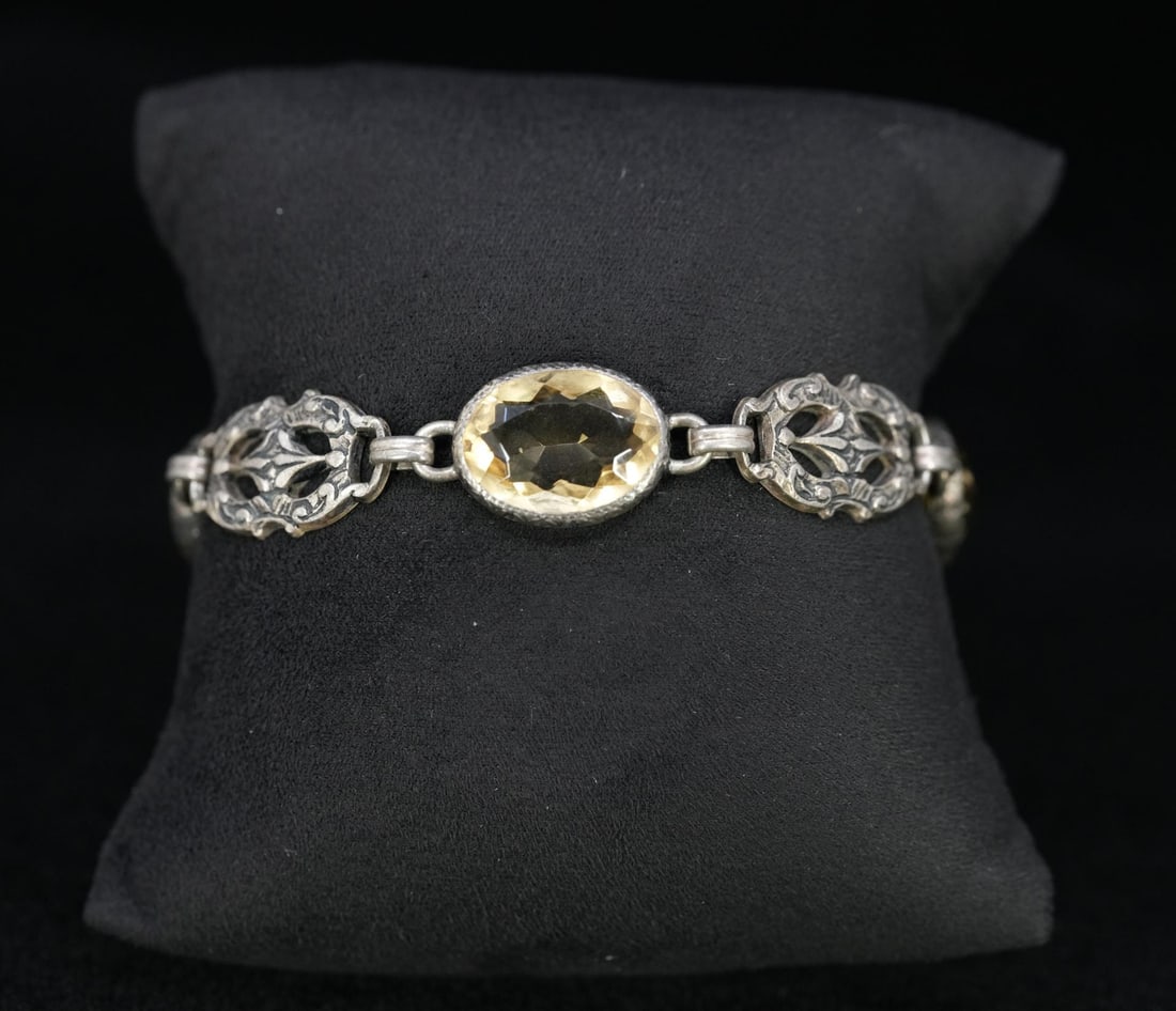 Victorian Sterling Silver Citrine Quartz Bracelet (1 of 6)
