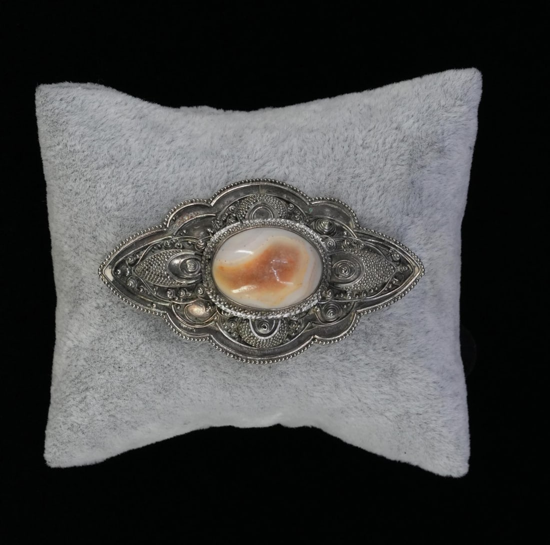 Victorian Sterling Silver Agate Brooch (1 of 3)