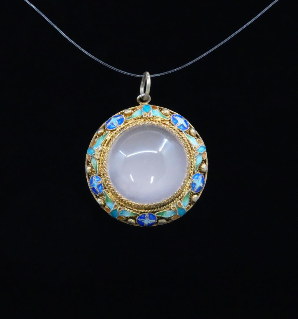 Chinese Sterling Silver Lilac Jade Pendant (1 of 3)