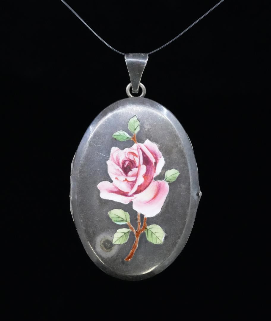 Art Deco Guilloche Enamel Sterling Locket (1 of 4)