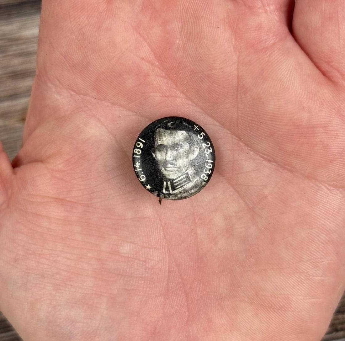 Yevhen Konovalets Ukraine Assassination Button: 5/8" diameter. Yevhen Mykhailovych Konovalets. 14 June 1891 ? 23 May 1938. was a Ukrainian military commander and political leader of the Ukrainian nationalist movement. He is best known for his role