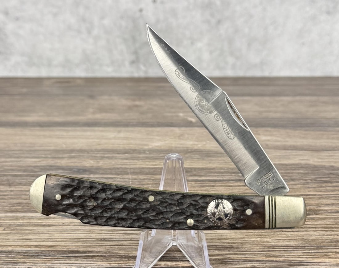 Western 175th Texas Rangers Pocket Knife: 175th Anniversary 1823-1998. 5 1/4" long closed.
