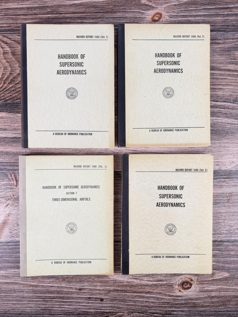 Handbook of Supersonic Aerodynamics: Four Volumes. Bureau of Ordnance. 1950-1953 Provenance: The Rocket Development Library of Herbert Schaefer Herbert Schaefer was born and educated in Berlin, Germany and worked in the fields of