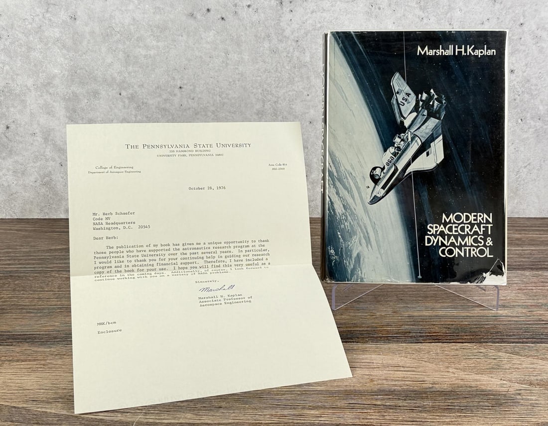 Modern Spacecraft Dynamics & Control Signed: Author Signed with Letter to Herbert Schaefer from Marshall H. Kaplan. 1976 Provenance: The Rocket Development Library of Herbert Schaefer Herbert Schaefer was born and educated in Berlin, Germany