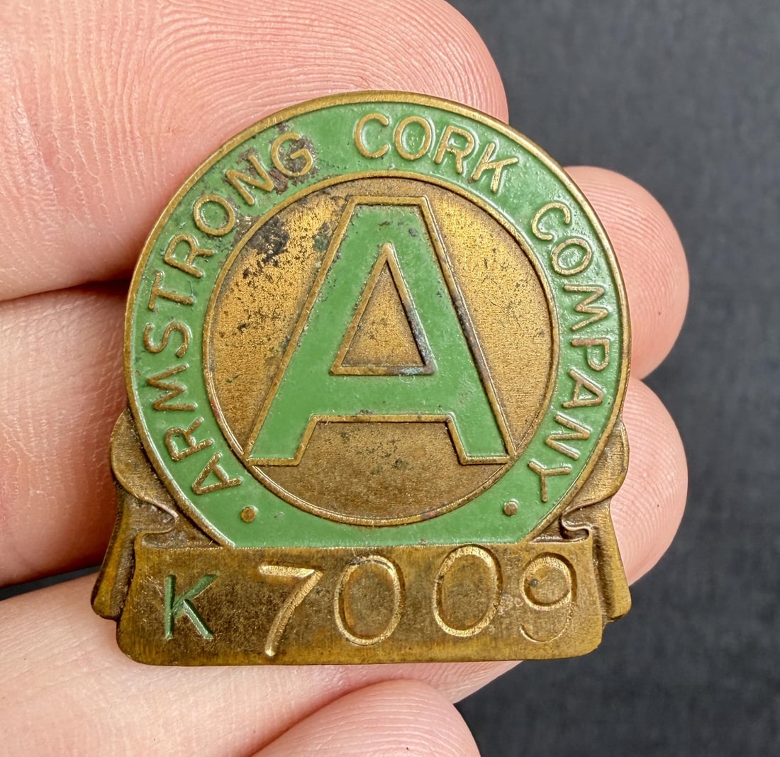 WW2 Armstrong Cork Company Employee Badge: 1 1/4" by 1 1/4"