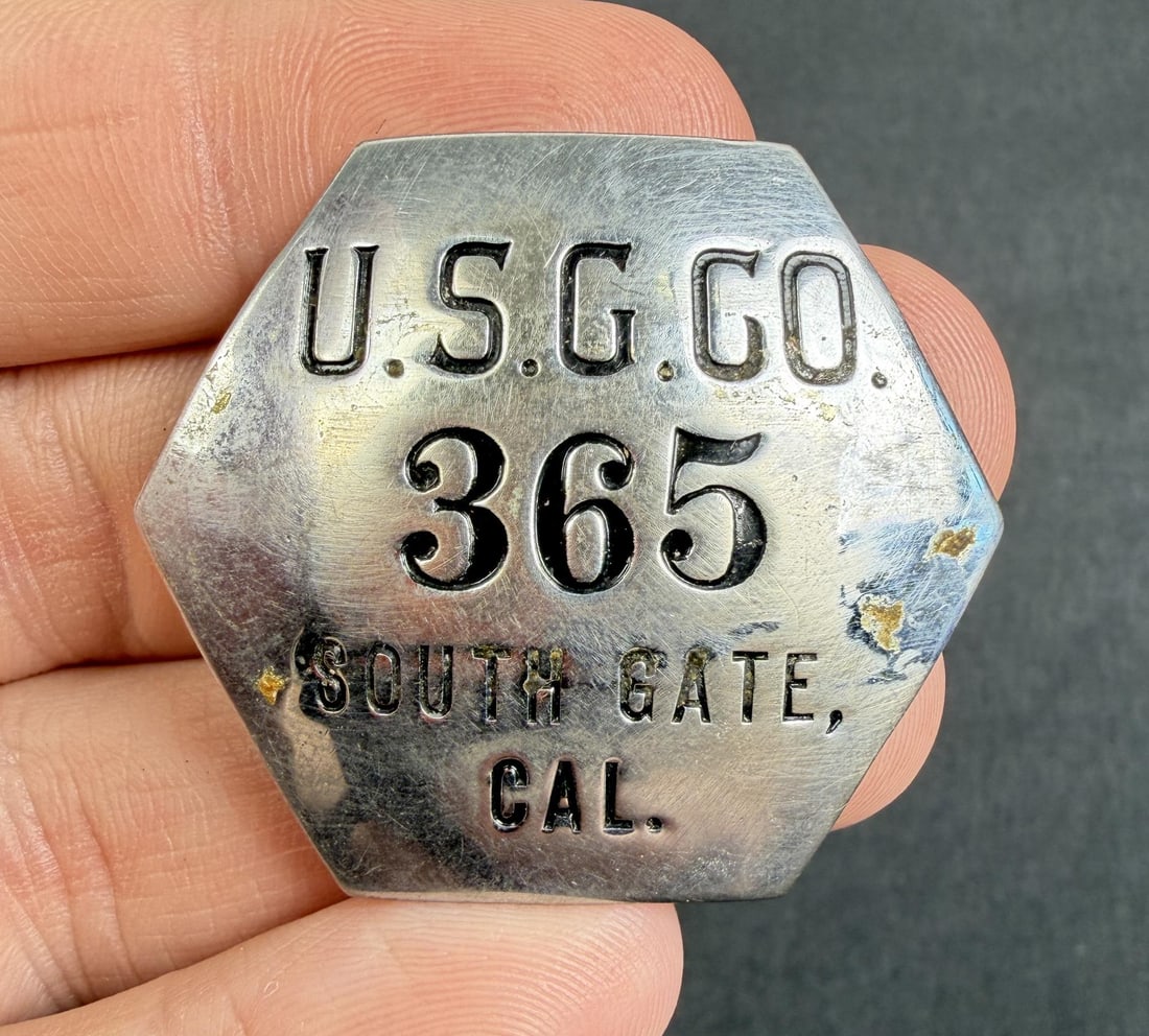 United States Gypsum Corporation California Badge: South Gate California. 1 5/8" diameter.