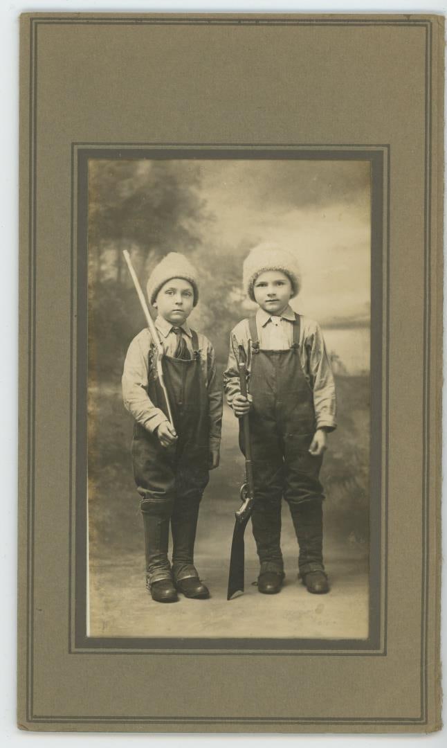 Children with Daisy Air Rifles Cabinet Photo: Air rifles appear to be the Daisy 20th Century. 4 1/2" by 7 1/2".