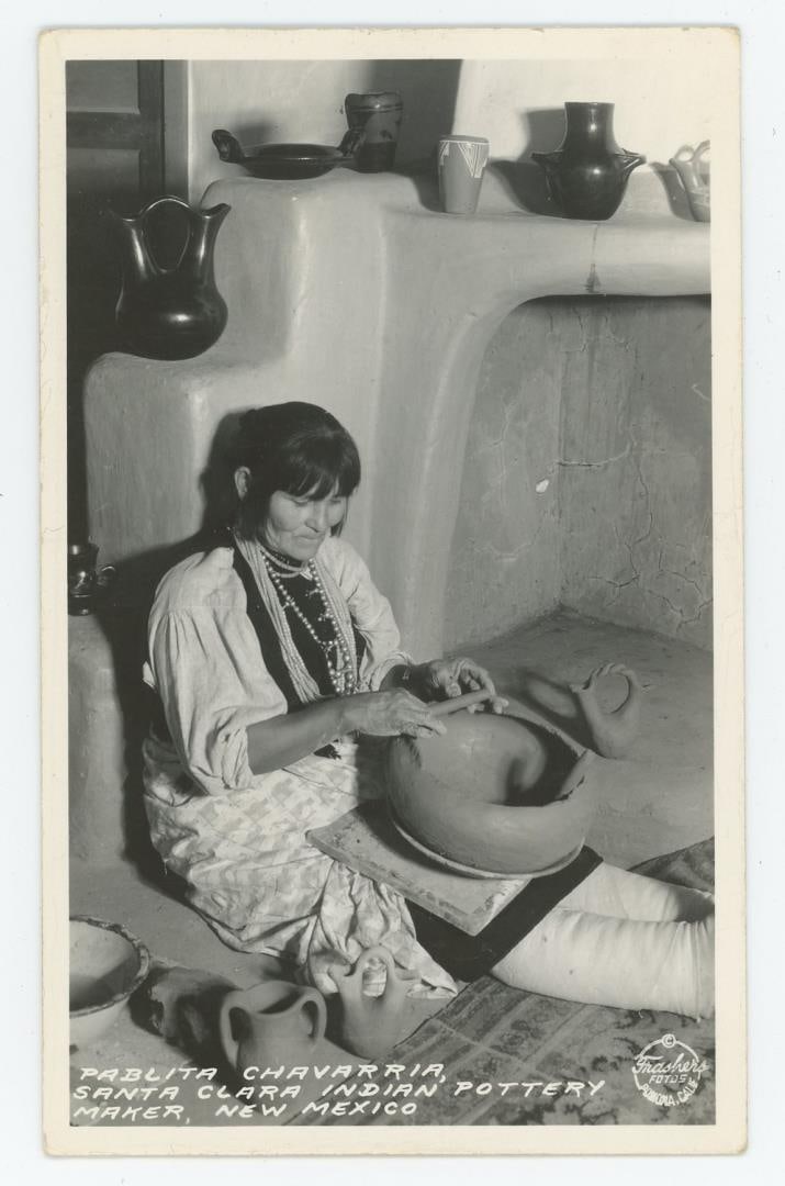 Pablita Chavarri Santa Clara Pottery RPPC Postcard: Image is of Pablita Chavarria, a Santa Clara Indian Pottery Maker from New Mexico.