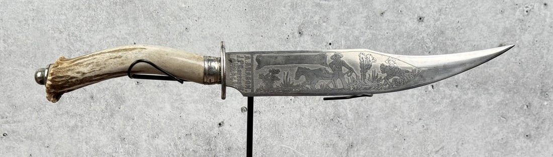 Aragon Oaxaca Mexican Stag Bowie Knife: 11 7/8" long. Nice example.