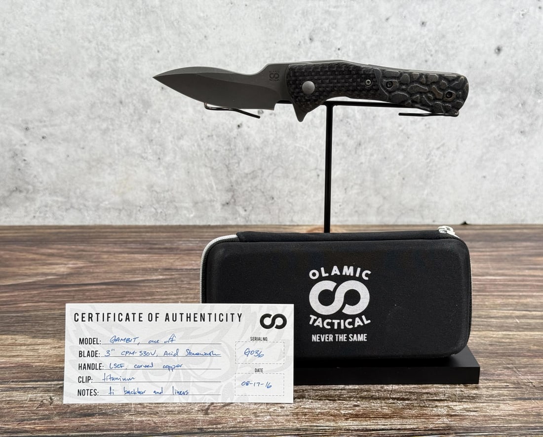 Olamic Tactical Gambit G036 Tactical Pocket Knife: Never used or carried. One Off, 1/1. 4 1/4" long closed.