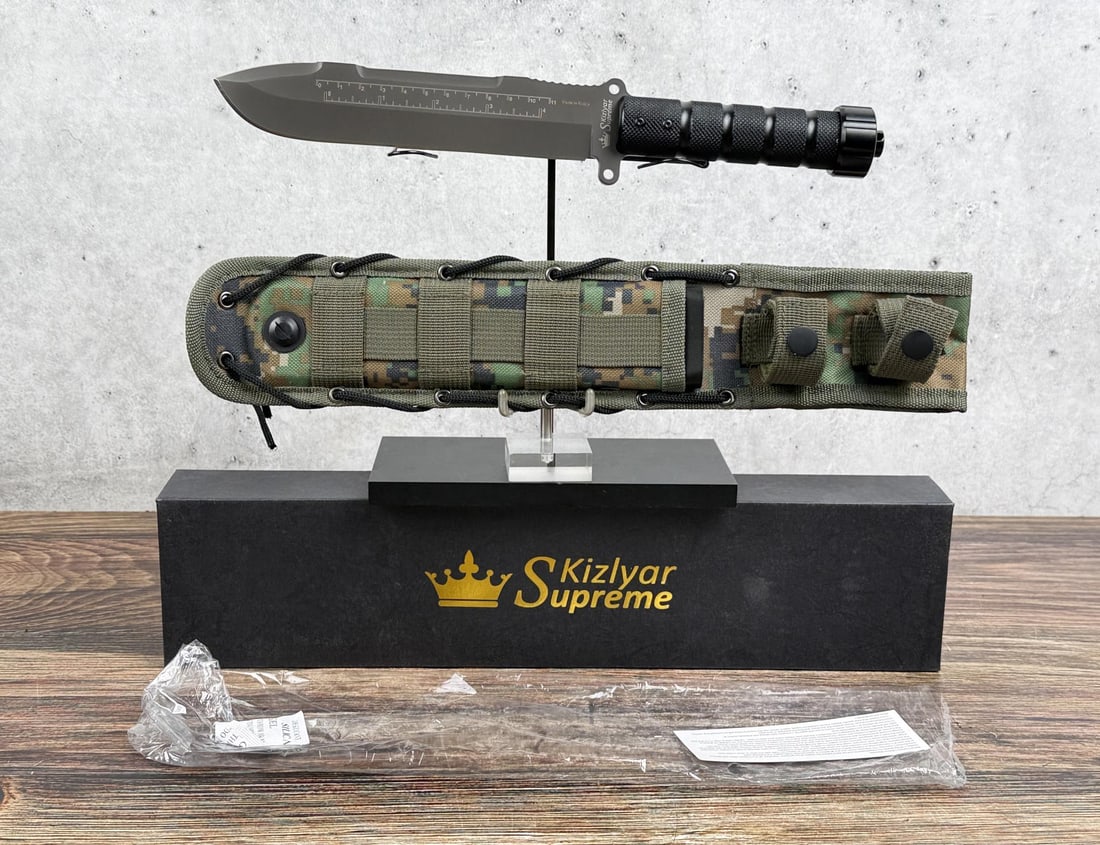 Kizlyar Supreme Survivalist X KK0075 Knife: This fixed blade knife has never been used or carried. 12 3/8" long total.
