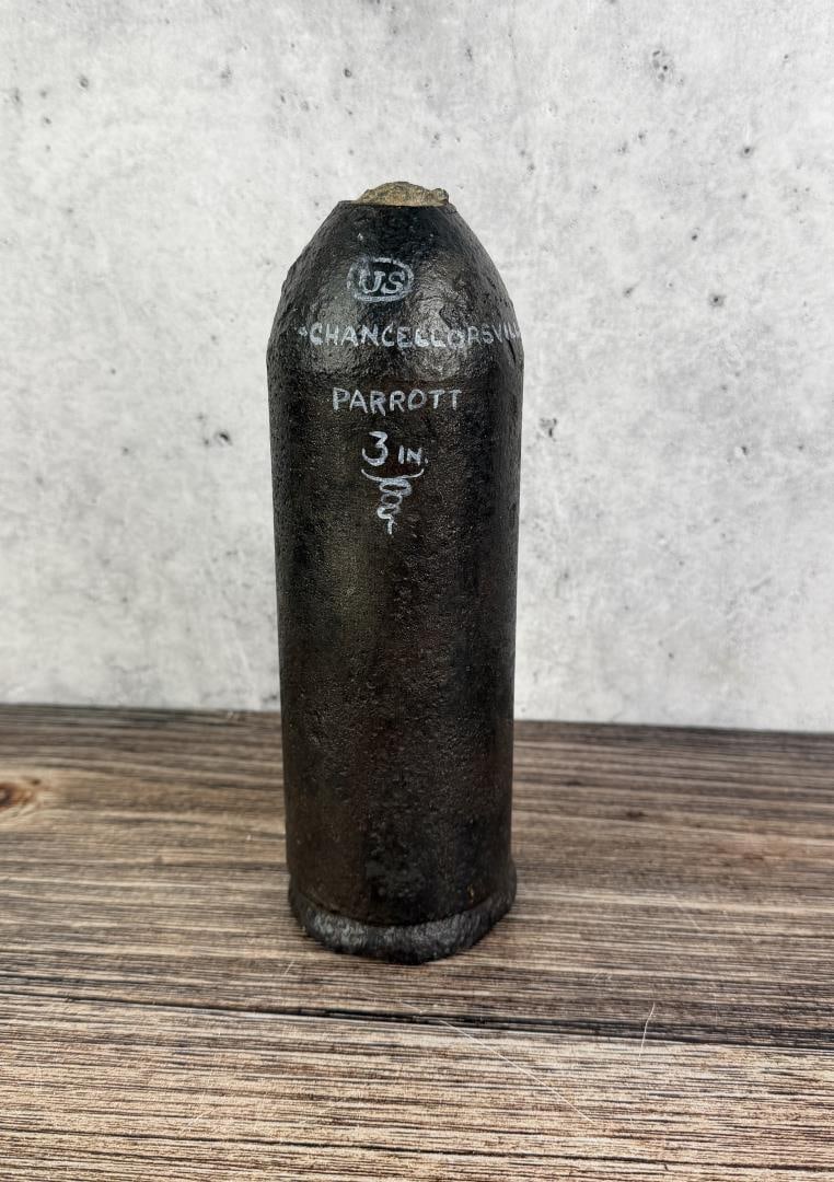 Civil War US 10 Pound Parrot Shell: Shell collected at Chancellorsville, Virginia as per previous collector. 8 3/4" long, 3" diameter.