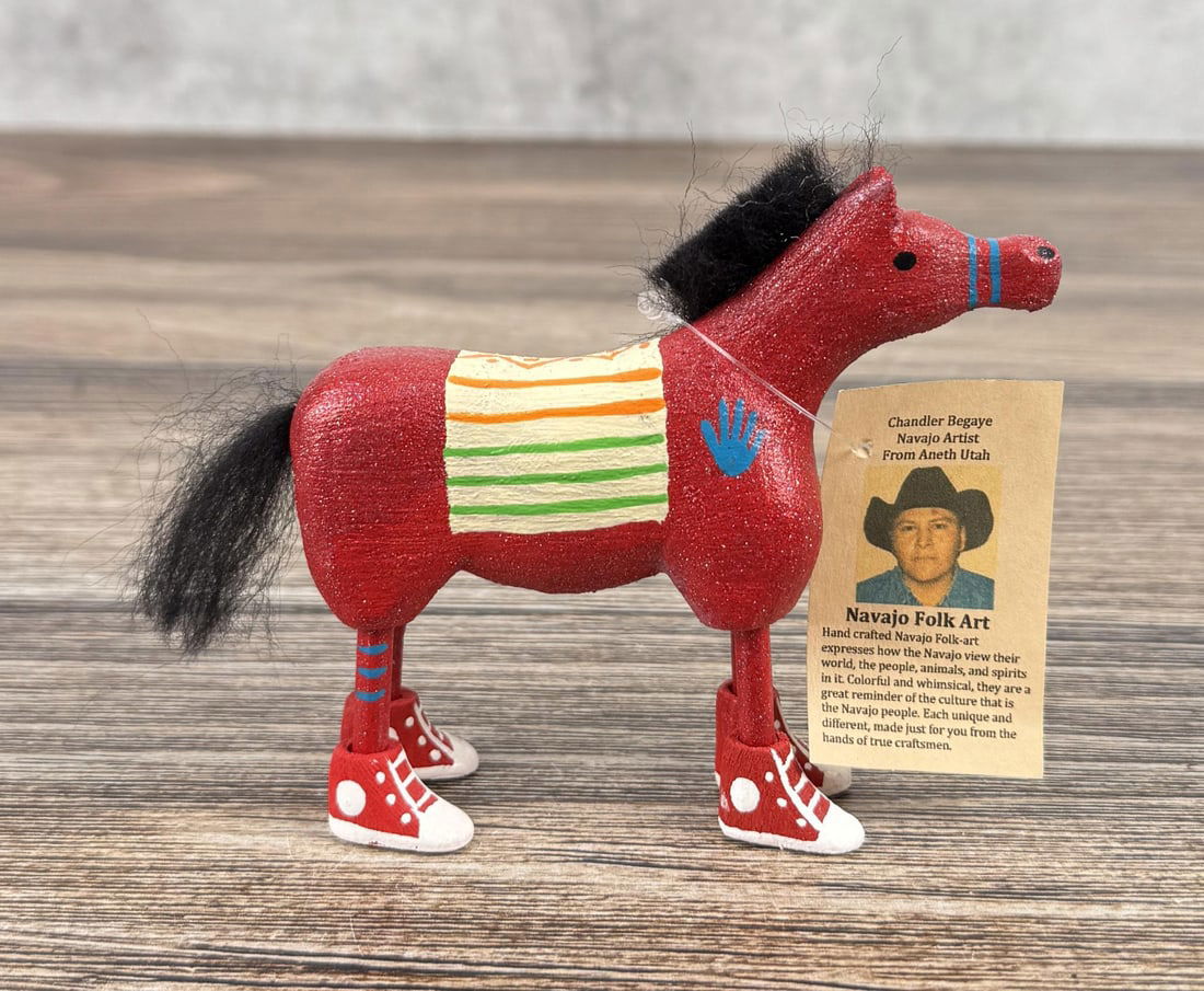 Chandler Begaye Navajo Folk Art Wood Carving: 5" by 3 5/8" by 1 1/4".