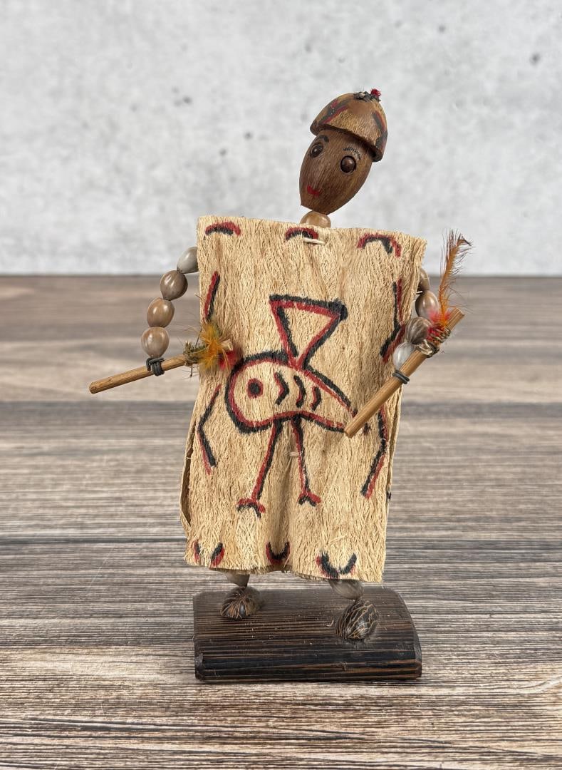 Oceanic Tribal Bean Arm Tapa Cloth Warrior Doll (1 of 5)