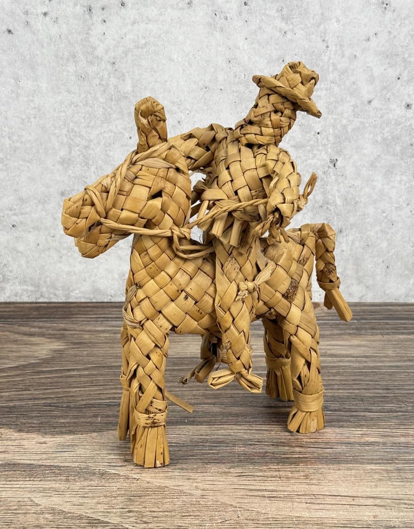 Mexican Folk Art Palm Leaf Basket Donkey Rider (1 of 4)