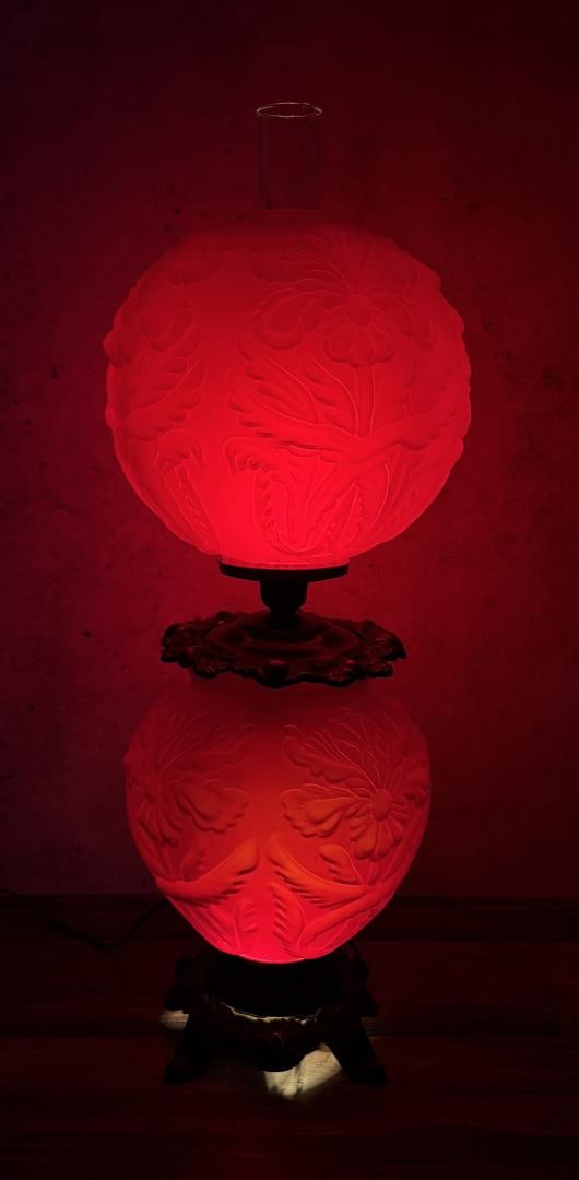 Fenton Ruby Satin Iris Gone with the Wind Lamp (1 of 11)