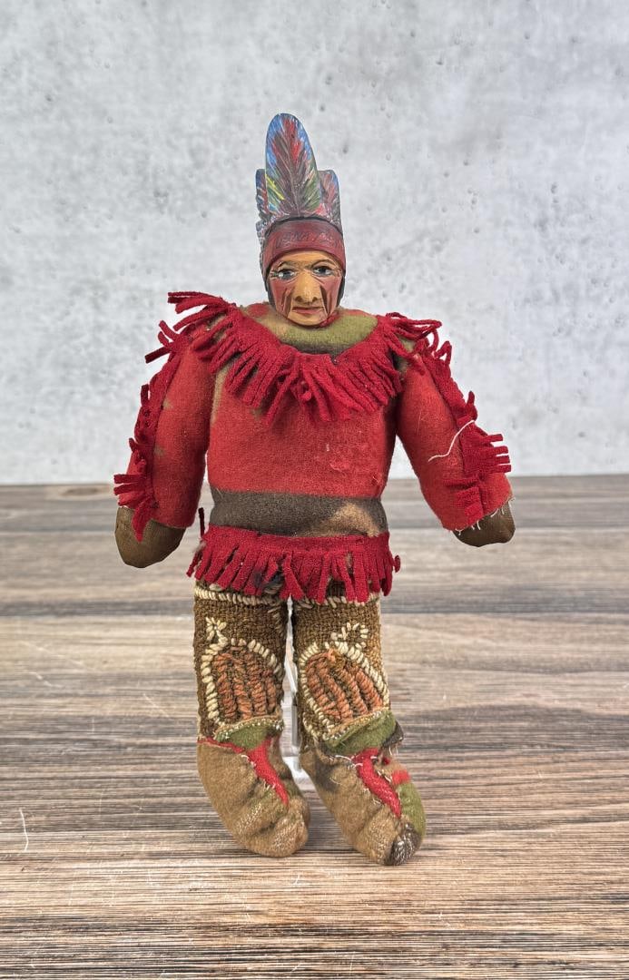 Folk Art Native American Indian Wood Face Doll (1 of 4)