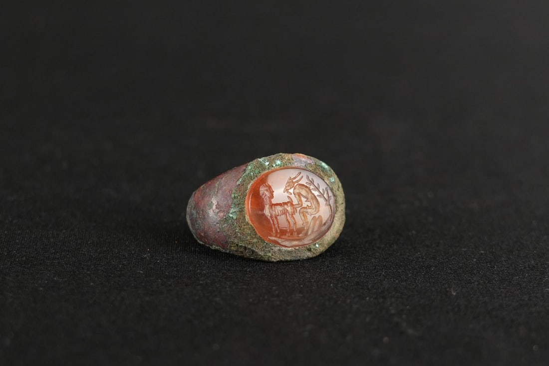 Ancient Roman Carnelian Bronze Donkey Fucker Ring (1 of 3)