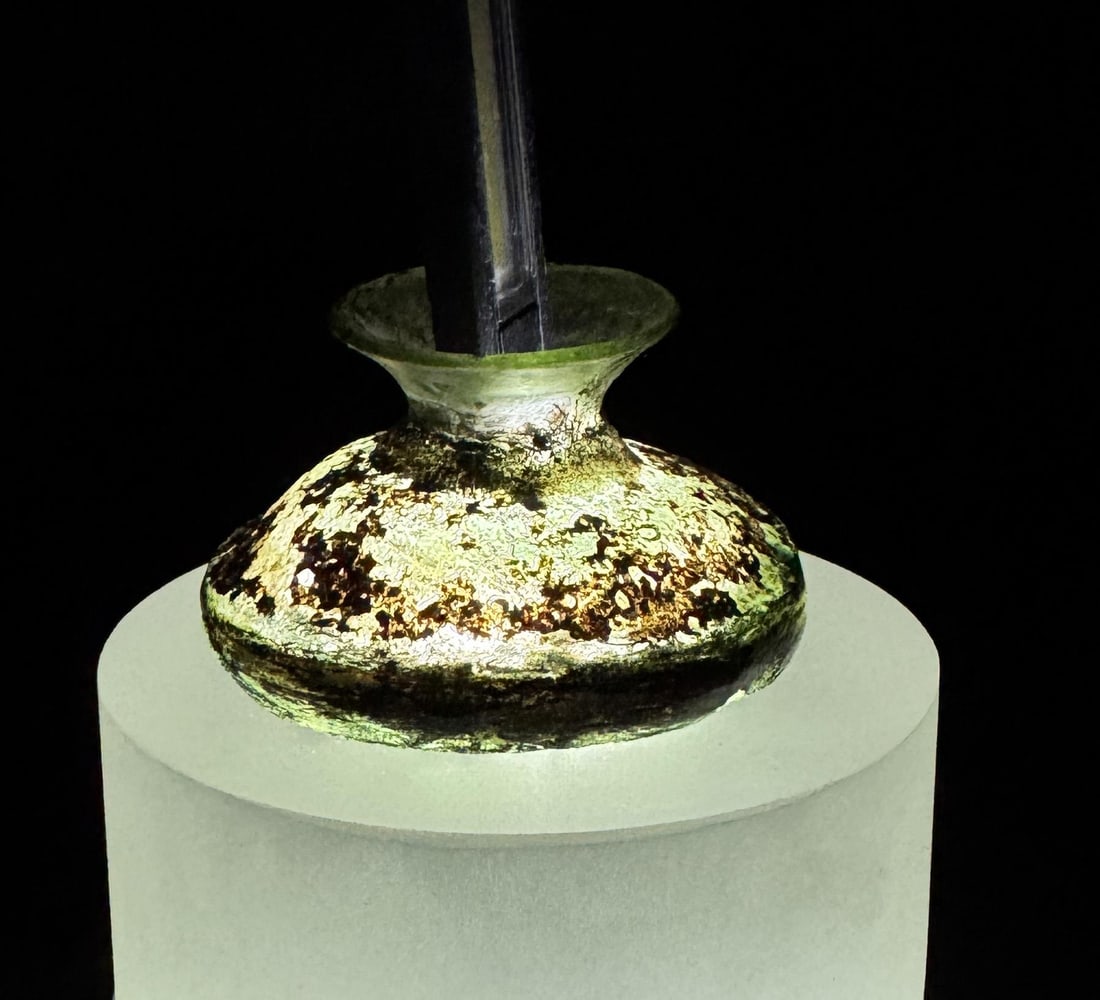 Time of Christ Ancient Roman Bottle: 1 1/2" tall by 2 1/4" in diameter.