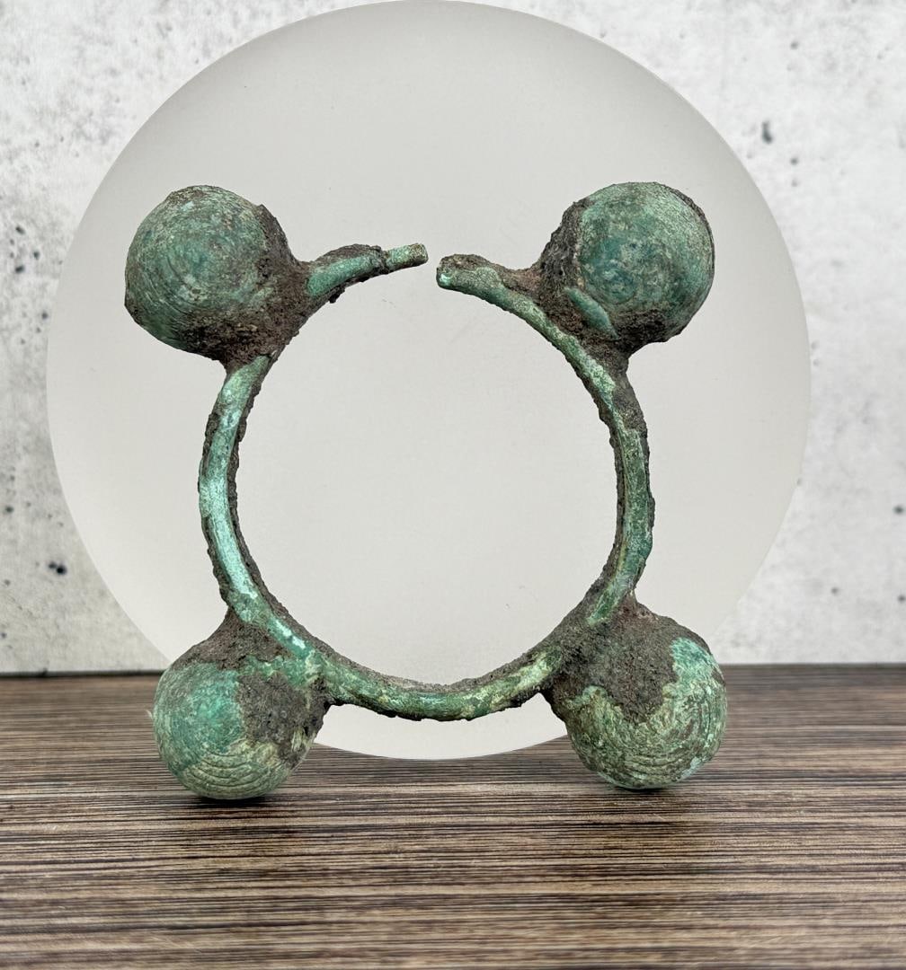 Ancient Vietnam Dong Son Bronze Bell Bracelet: 2 3/4" by 2 1/2" by 5/8"