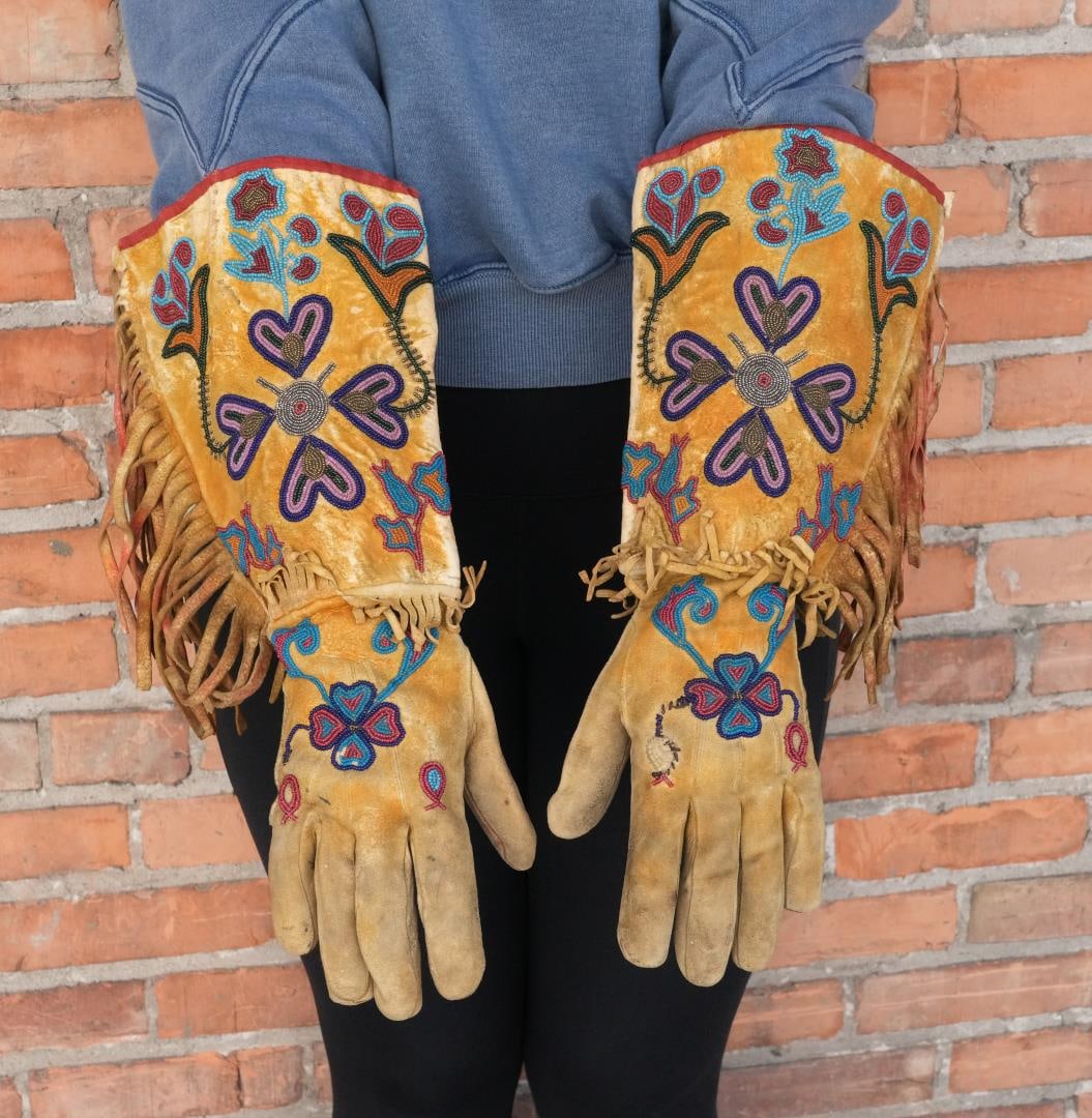 Santee Sioux Native American Indian Gauntlets: 17 1/4" long. Last quarter of the 19th Century.