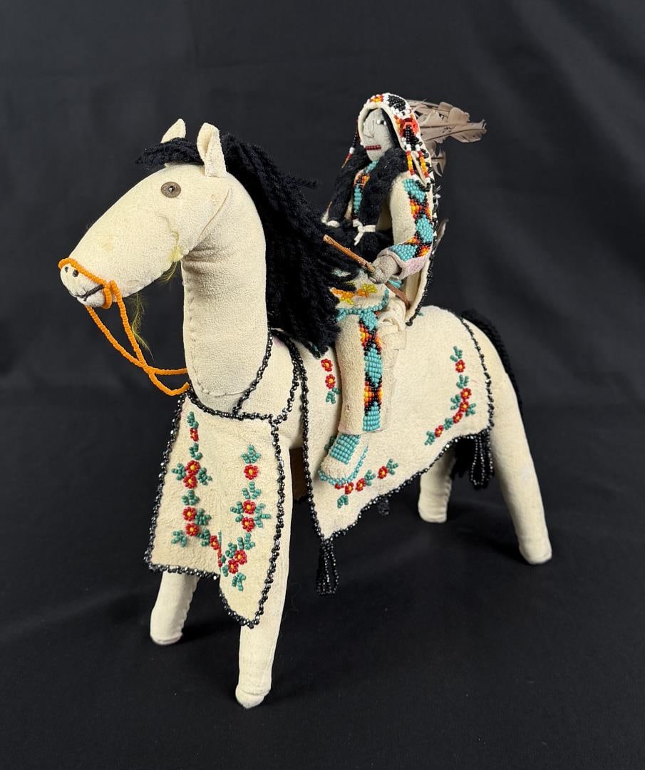 Blackfoot Native American Indian Beaded Horse Doll: 11 1/2" by 10" by 3 3/4". Mid 20th Century. Made by the Blackfoot Indians of Montana.