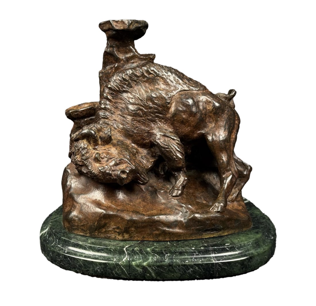 Charles M Russell Buffalo Rubbing Rock Bronze (1 of 6)