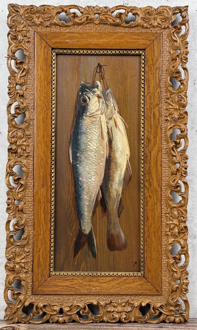 American Signed Hanging Game Still Life Painting: Signed as shown. 6" by 14 3/4" unframed. 12" by 20 1/2" framed.