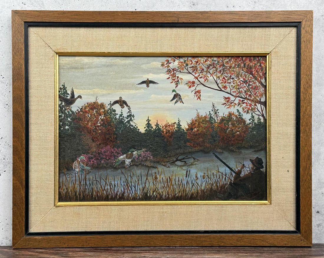 Signed Duck Hunter Oil Painting (1 of 4)