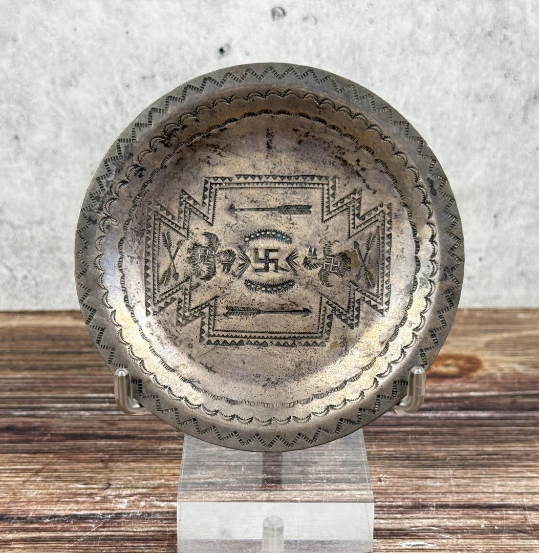 Navajo Sterling Silver Whirling Log Dish: 4" diameter. 35 grams.