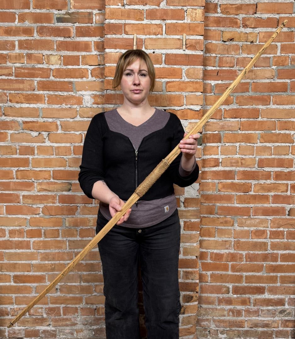 Traditional Oak Archery Long Bow Longbow: 66" long. No maker marks.