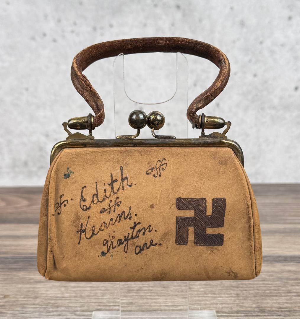 Paiute Native American Indian Whirling Log Purse: 6 1/2" by 6" by 7/8". 1905. Drawn by Edith Kearns.