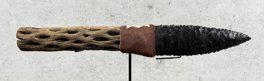 Navajo Indian Cholla Handle Obsidian Knife: 13 1/8" long.