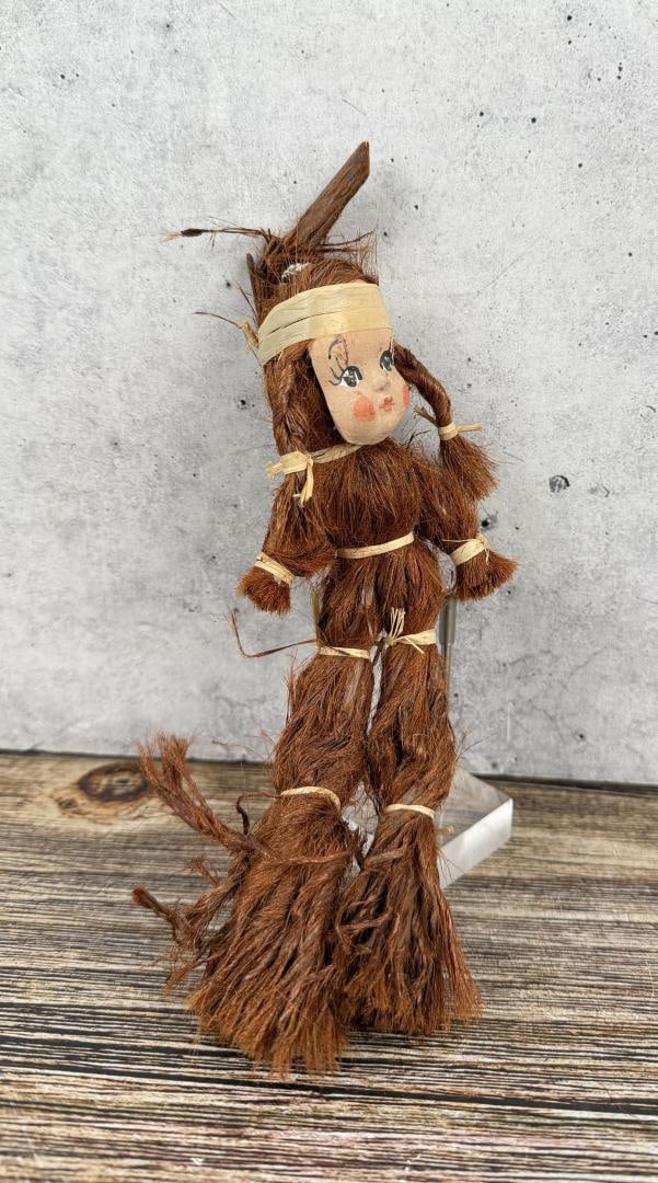 Pomo Native American Redwood Bark Souvenir Doll: 8 3/4" tall by 3 1/2" by 2 1/8". Second quarter of the 20th century.