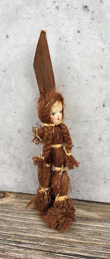 Pomo Native American Redwood Bark Souvenir Doll: 10 7/8" tall by 3 1/4" by 1 3/4". Second quarter of the 20th century.