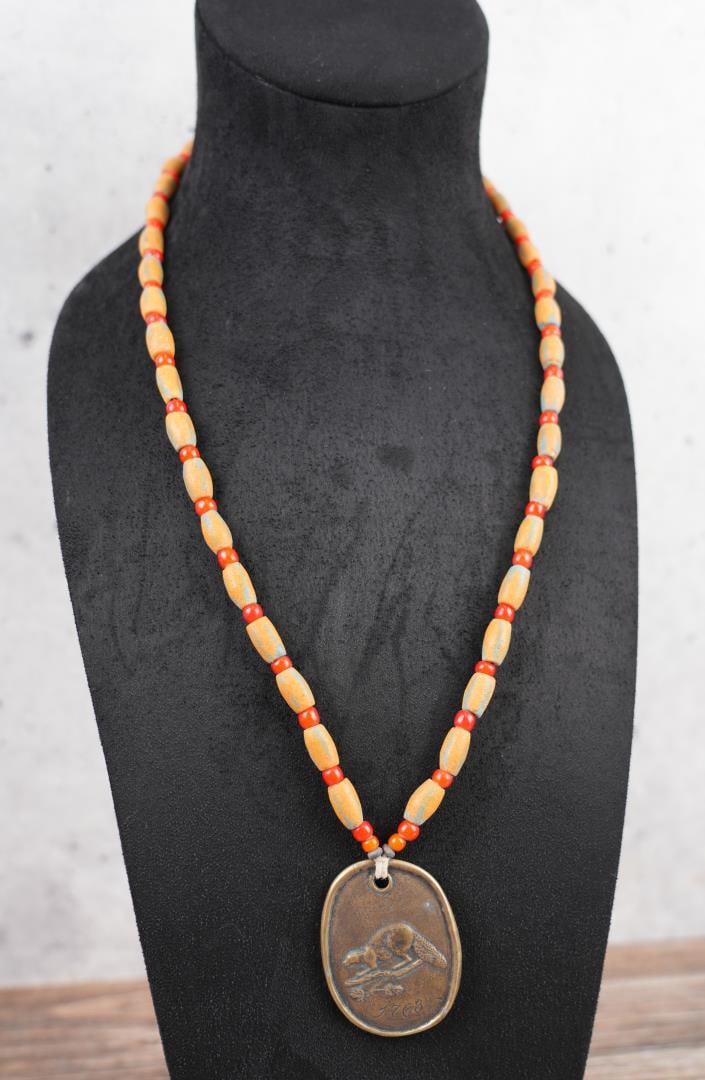Native American Peace Medal Trade Bead Necklace (1 of 6)