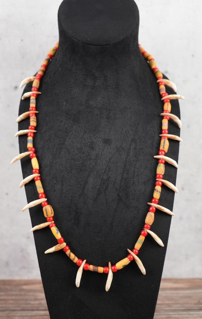 Native American Coyote Tooth Trade Bead Necklace (1 of 6)