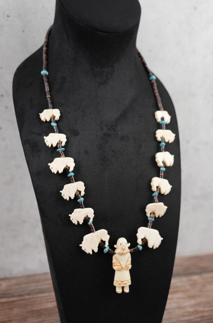 Zuni Heishi Bone Bison Kachina Fetish Necklace (1 of 6)