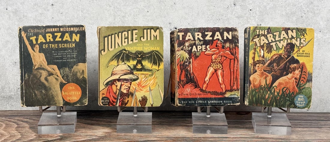 Tarzan Big Little Books: Tarzan of the Screen, Tarzan of the Apes, The Tarzan Twins, Jungle Jim and the Vampire Woman.