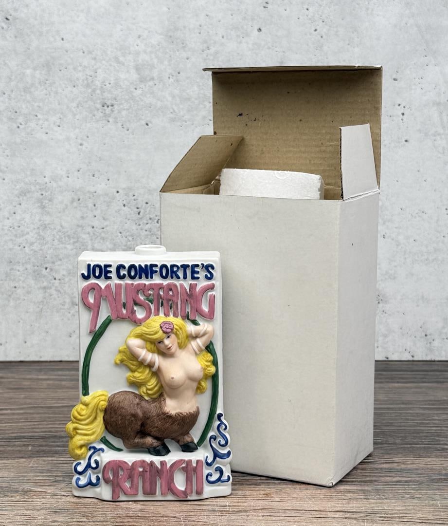 Mustang Ranch Brothel Porcelain Decanter: 1 3/4" by 3 3/8" by 5" tall. With box.