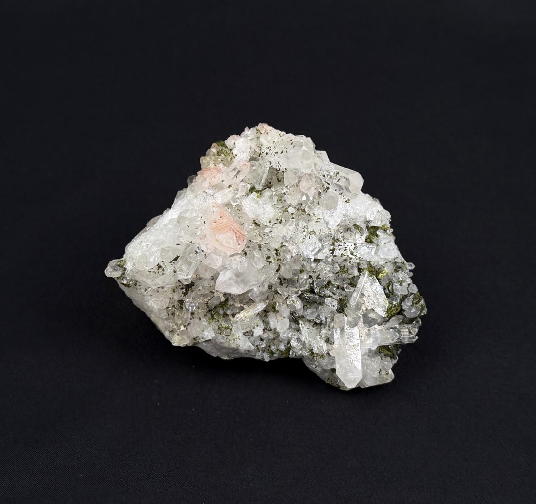 Green Apophyllite on Quartz Mineral Specimen: 308 grams. 3 1/2" by 2 1/2" by 2 1/4"