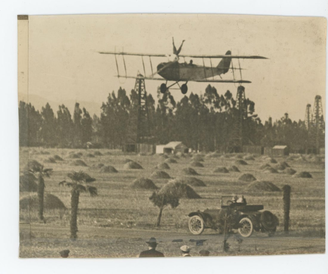 Long Beach Barnstormers Airplane Stunt Photo: Photographer is Wm. L. Cross, Aeriel Photographer of Los Angeles. 5 1/4" by 7".