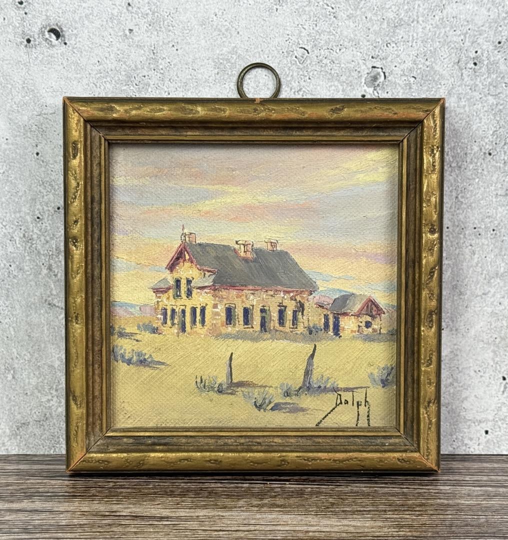 Marie Dorothy Dolph Goose Egg Painting: Title is Goose Egg. 3 1/4" by 3 1/4" unframed. 4 1/4" by 4 1/4" framed. Oil on Board. Born and raised in Baraboo, Wisconsin, Marie Dorothy Dolph painted until she was age 94, doing canvases of