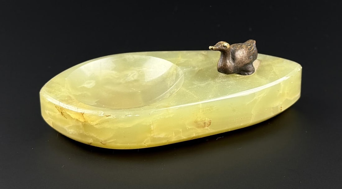 Art Deco Bronze Green Onyx Pin Dish (1 of 4)