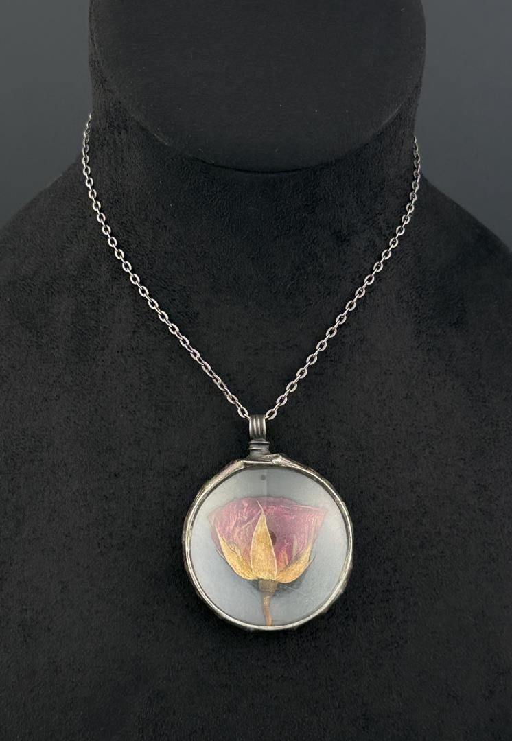 Dried Rose Necklace: 17" long as displayed.