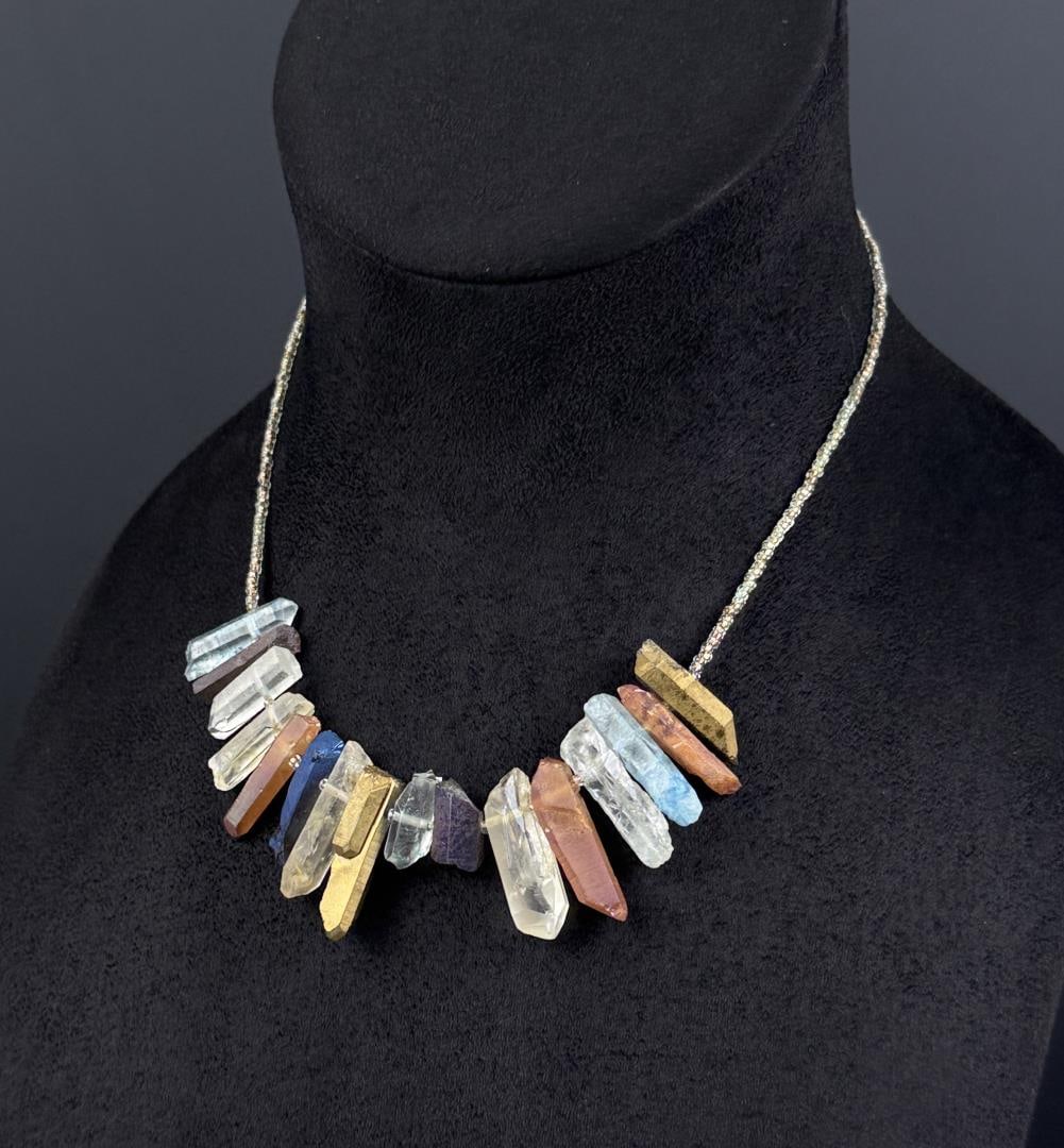 Hippie Boho Crystal Necklace: 9" long as displayed.