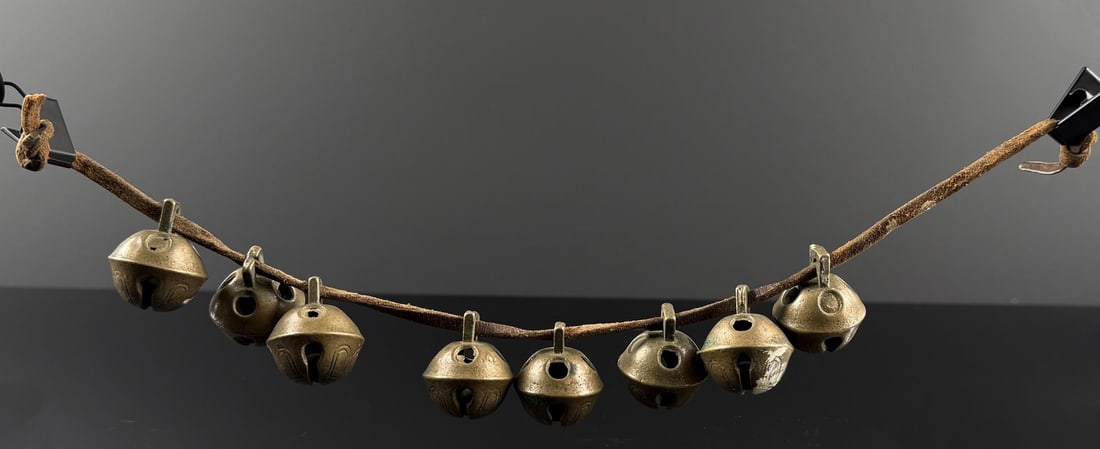 Antique Bronze Sleigh Bells: Strand is 15 1/2" long.