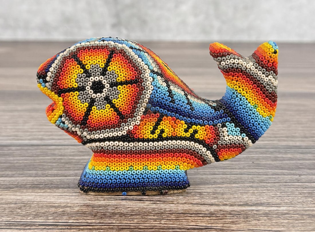 Mexican Folk Art Huichol Beaded Whale: 4 1/2" by 2 5/8" by 1 3/4"